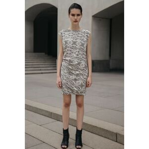 Dagmar Printed Black and White Dress Side Ruching Details 34 US Small or 4